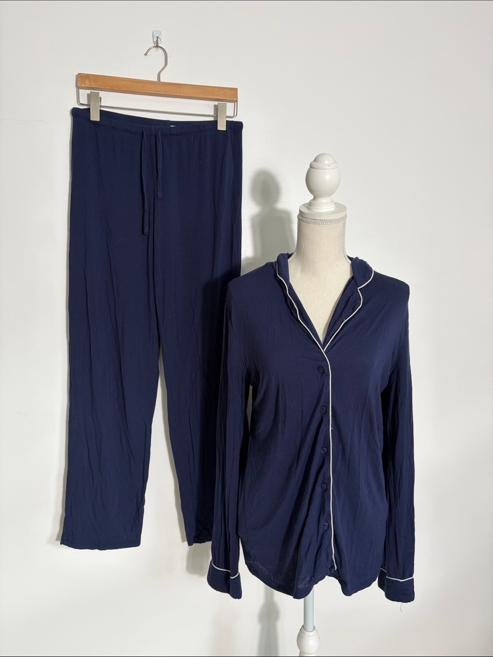 Nordstrom Women’s Navy Pajama Set - Relaxed Button-Up Top & Drawstring Pants S